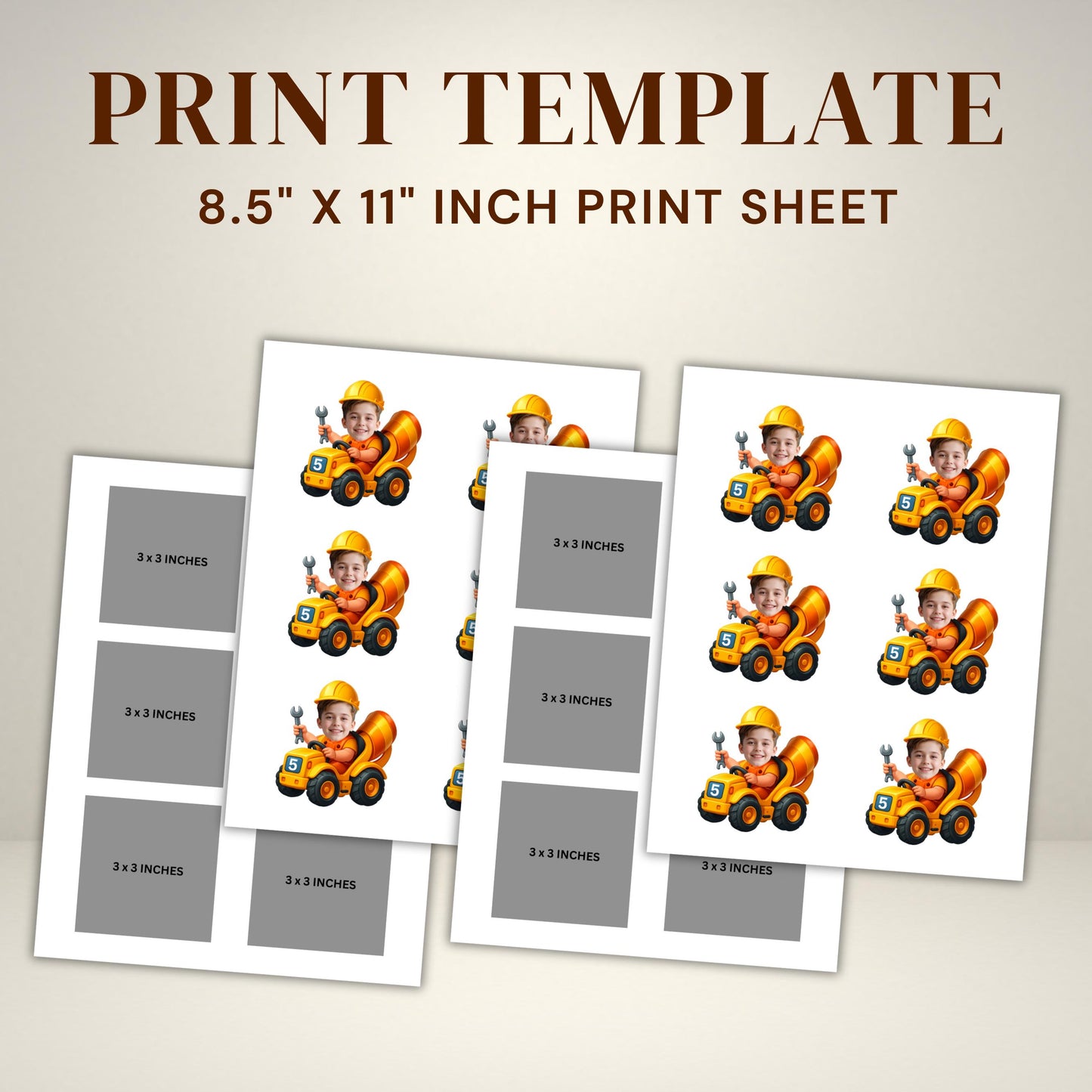 Construction Face Cupcake Toppers, Custom Face Cupcake Toppers, Personalized Party Decor, Custom Cake Decorations, Digital Download