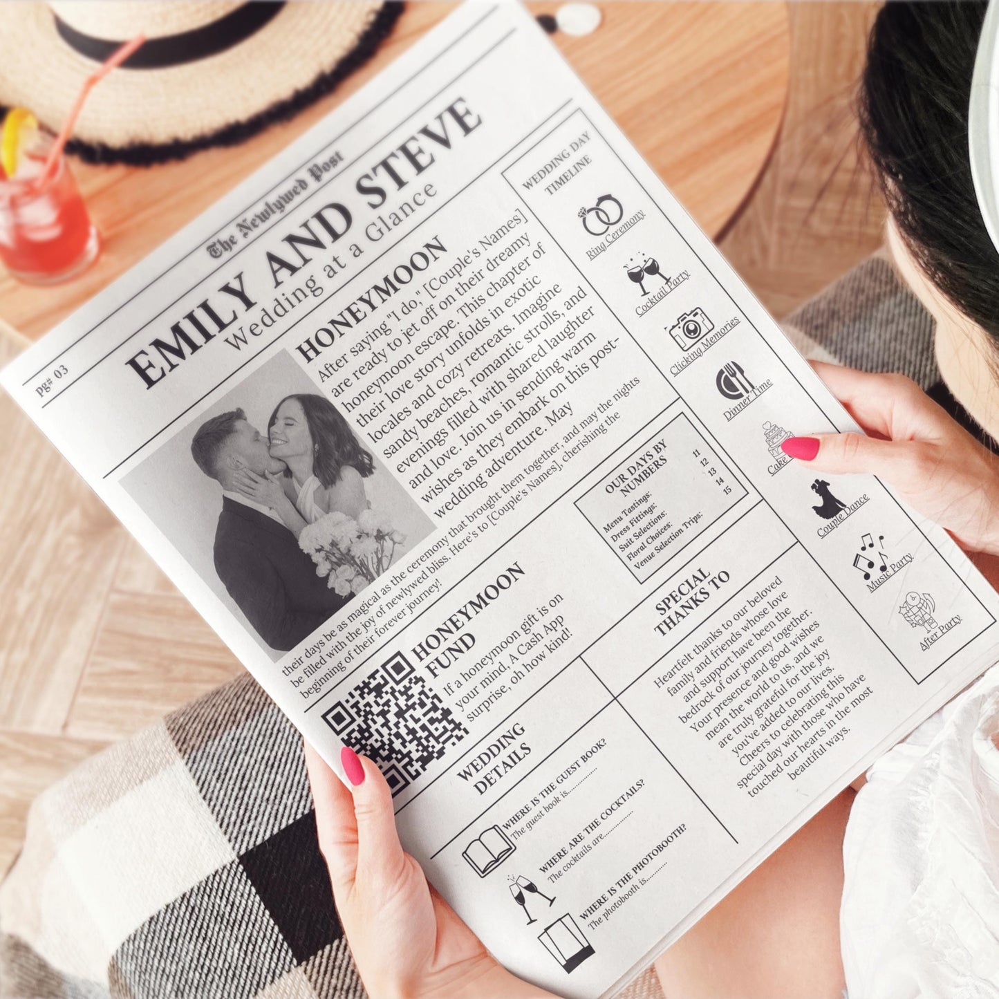 Folded Printable Wedding Newspaper Program Canva Template Wedding Newspaper Template with Photo Wedding Infographic Newlywed Time Newspaper