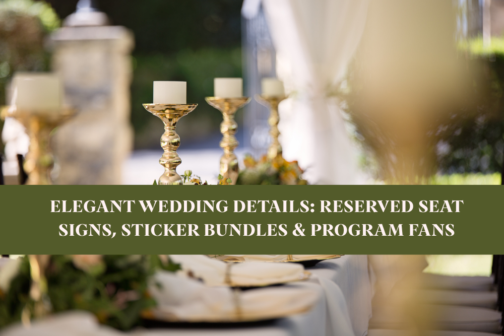 Elegant Wedding Details: How Reserved Seat Signs, Sticker Bundles & Program Fans Complete Your Big Day