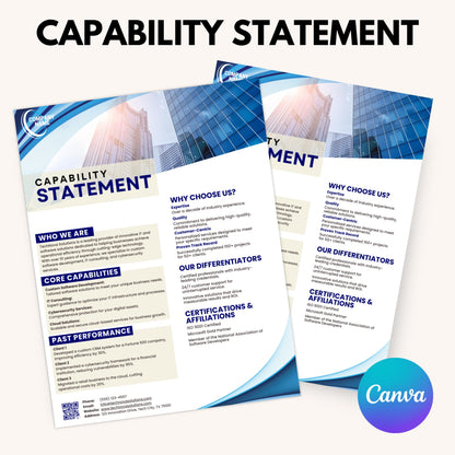 Capability Statement Template, Business Capability Statement Design, Editable Statement, Company Overview, Contracting Marketing Statement
