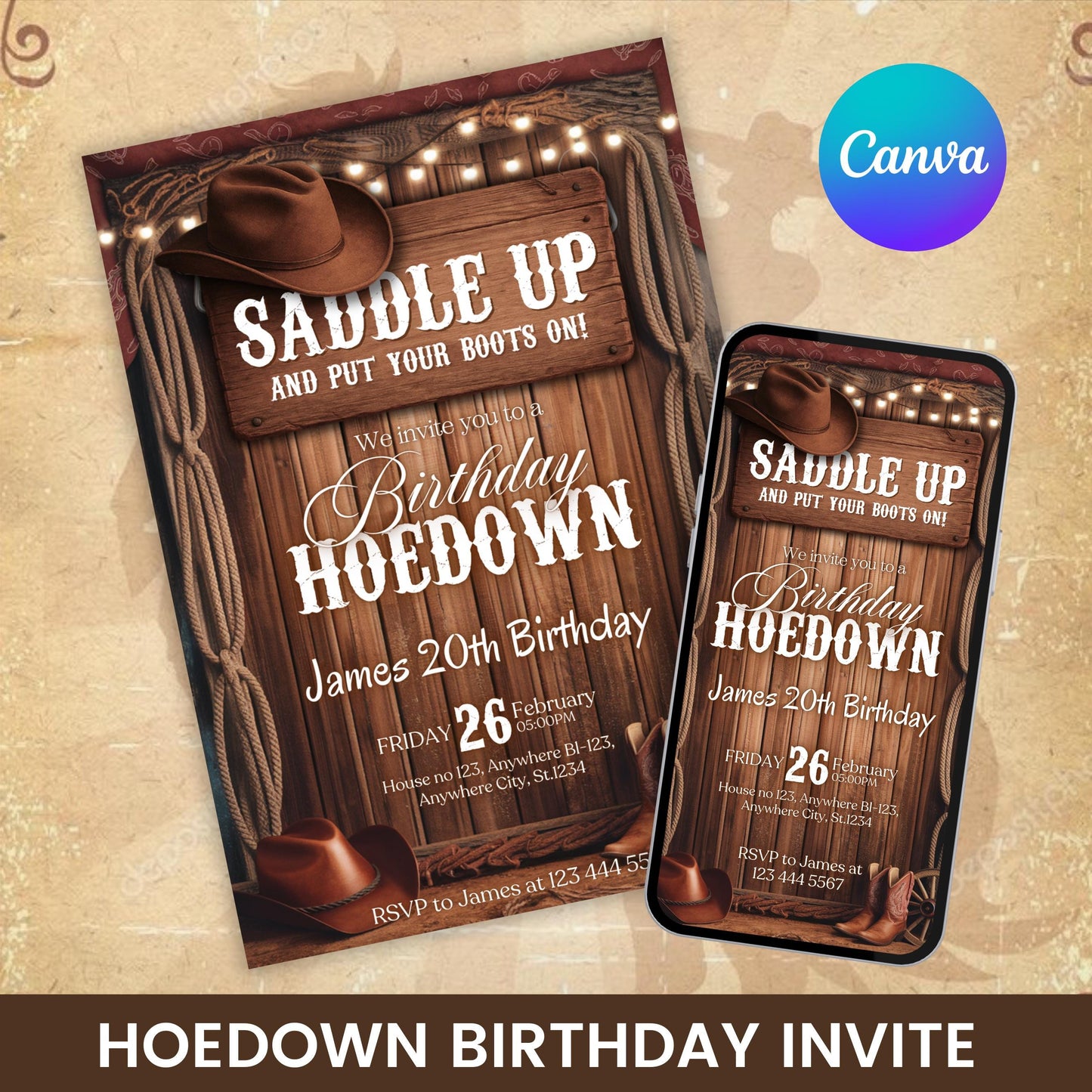 Cowboy Birthday Invitation, Western Birthday Invitation, Cowgirl Party Invitation Western Hoedown Birthday Party Invitation, Western Invite