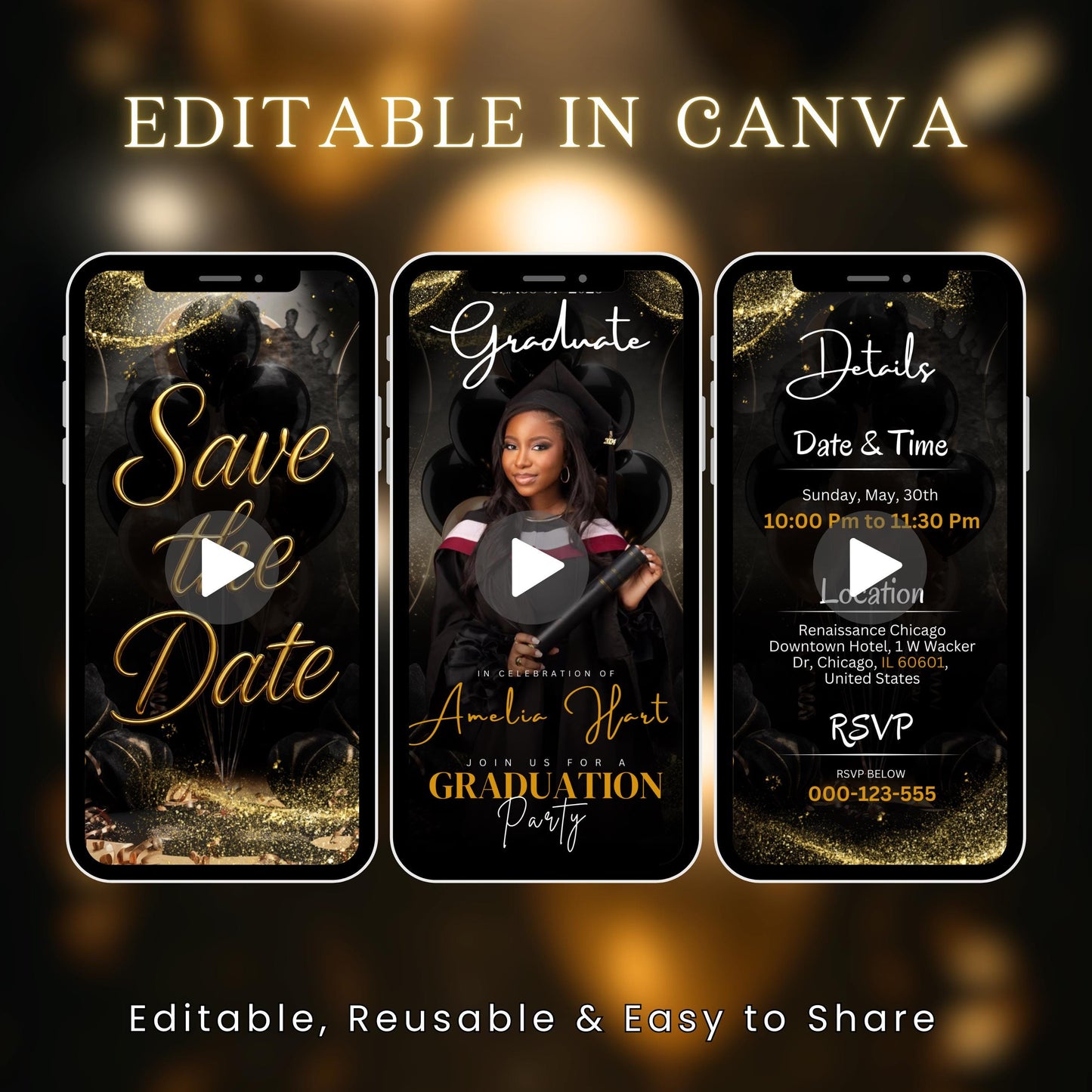 Digital & Editable Save the Date Grad E-Invite Template, Instant Download Iphone Invitation, Text Message Invite, Class of 2025 College Grad