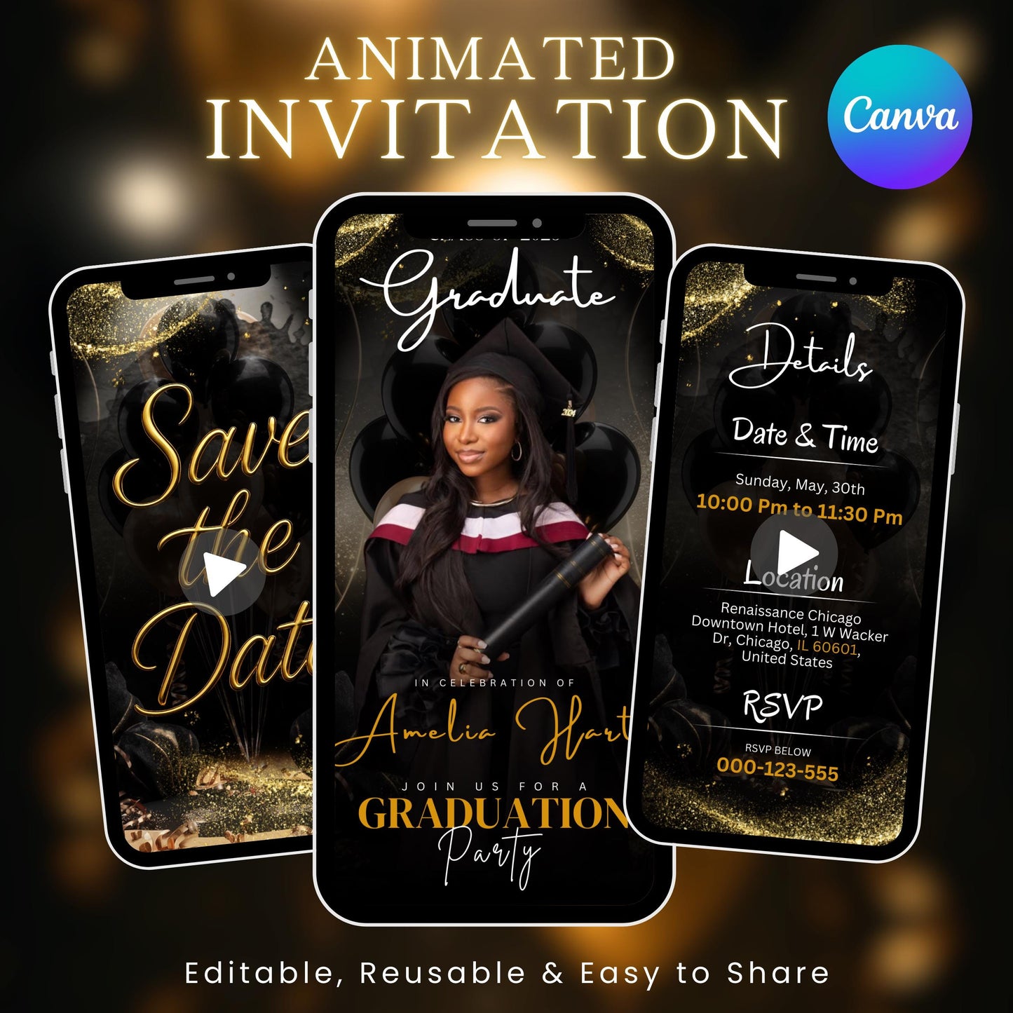 Digital & Editable Save the Date Grad E-Invite Template, Instant Download Iphone Invitation, Text Message Invite, Class of 2025 College Grad