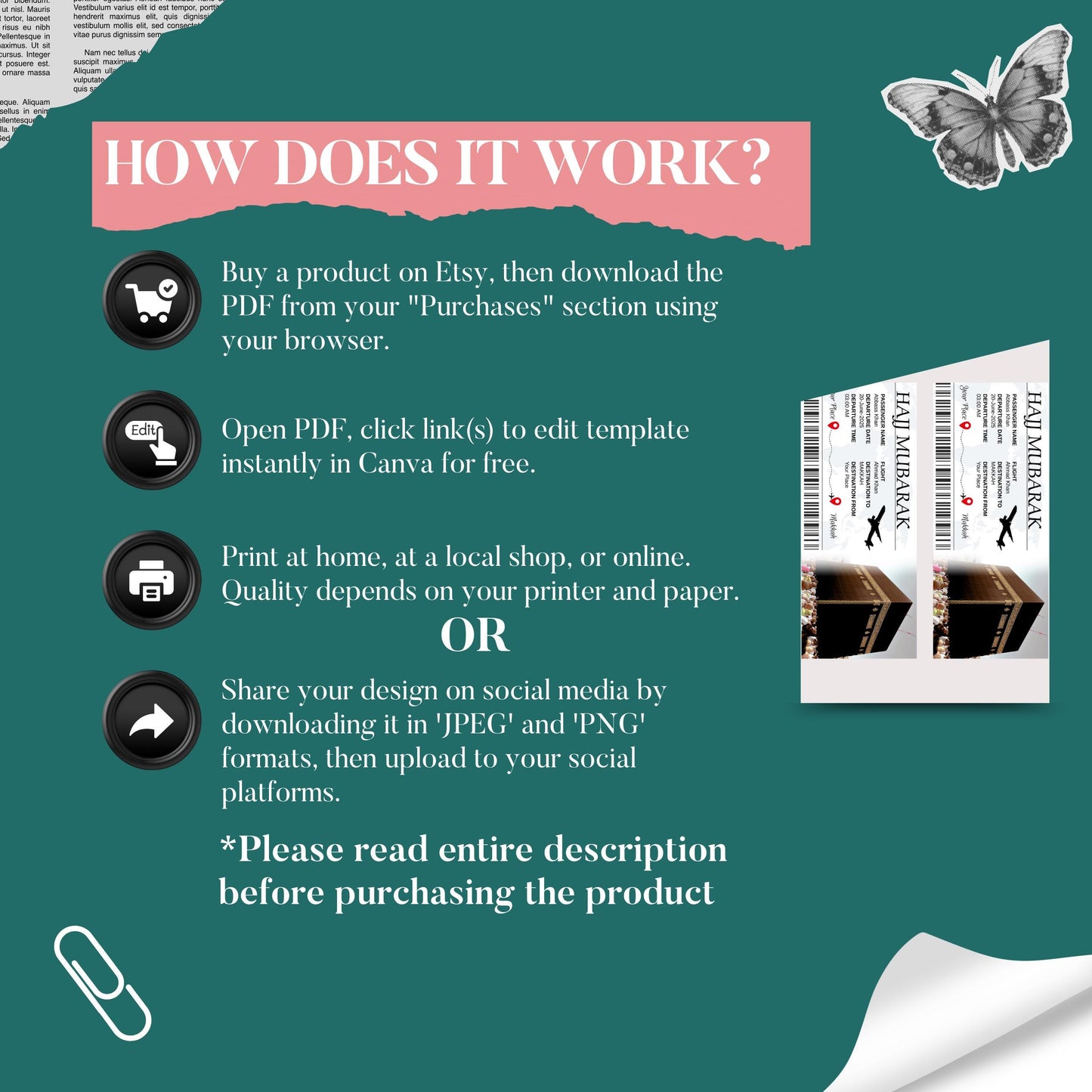 Hajj Boarding Pass, Editable Umrah Mubarak Boarding Pass, Hajj Plane Ticket, Makkah Umrah Gift, Islamic Travel Ticket, Journey Gift to Umrah