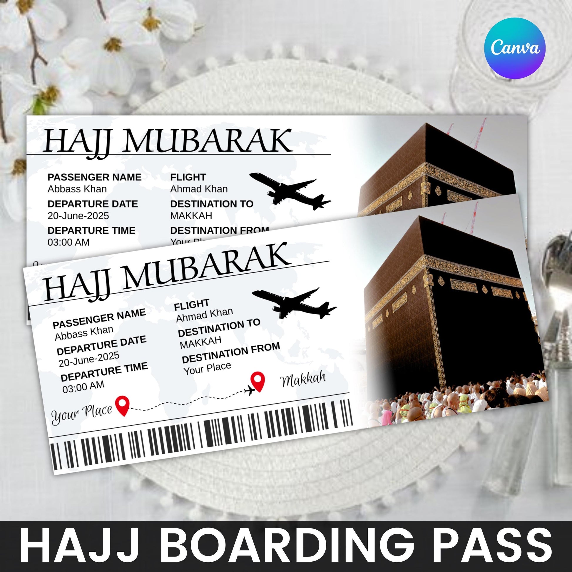 Hajj Boarding Pass, Editable Umrah Mubarak Boarding Pass, Hajj Plane Ticket, Makkah Umrah Gift, Islamic Travel Ticket, Journey Gift to Umrah