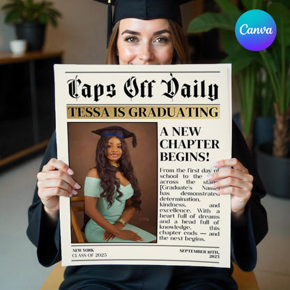 Graduation Newspaper Template, Photo 2025 Grad Newspaper Template,Large Graduation Newspaper,Class of 2025 Graduation Party Invite Newspaper