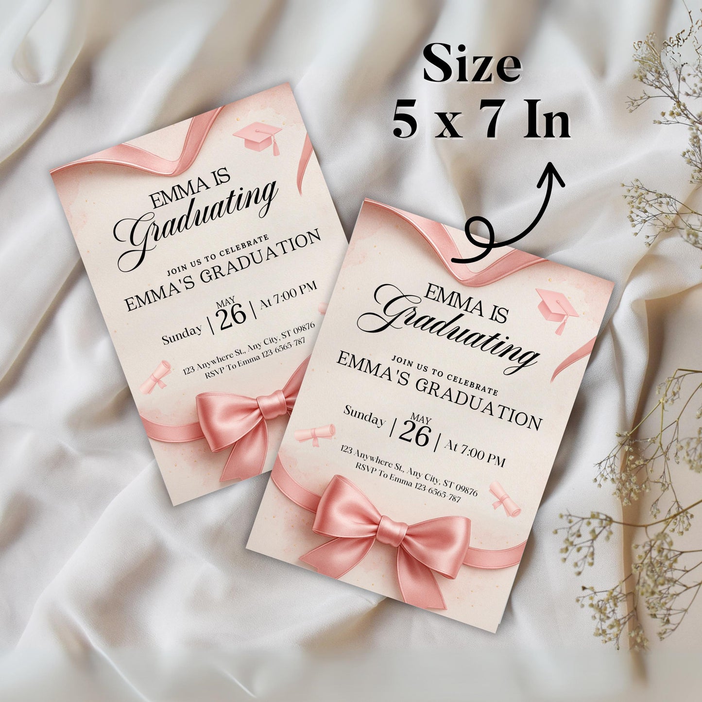 Pink Bow Graduation Invitation, Pink Coquette Bow Graduation Invite, Bow Grad Invitation, Coquette Grad Invite, Class 2025 Grad Invitation