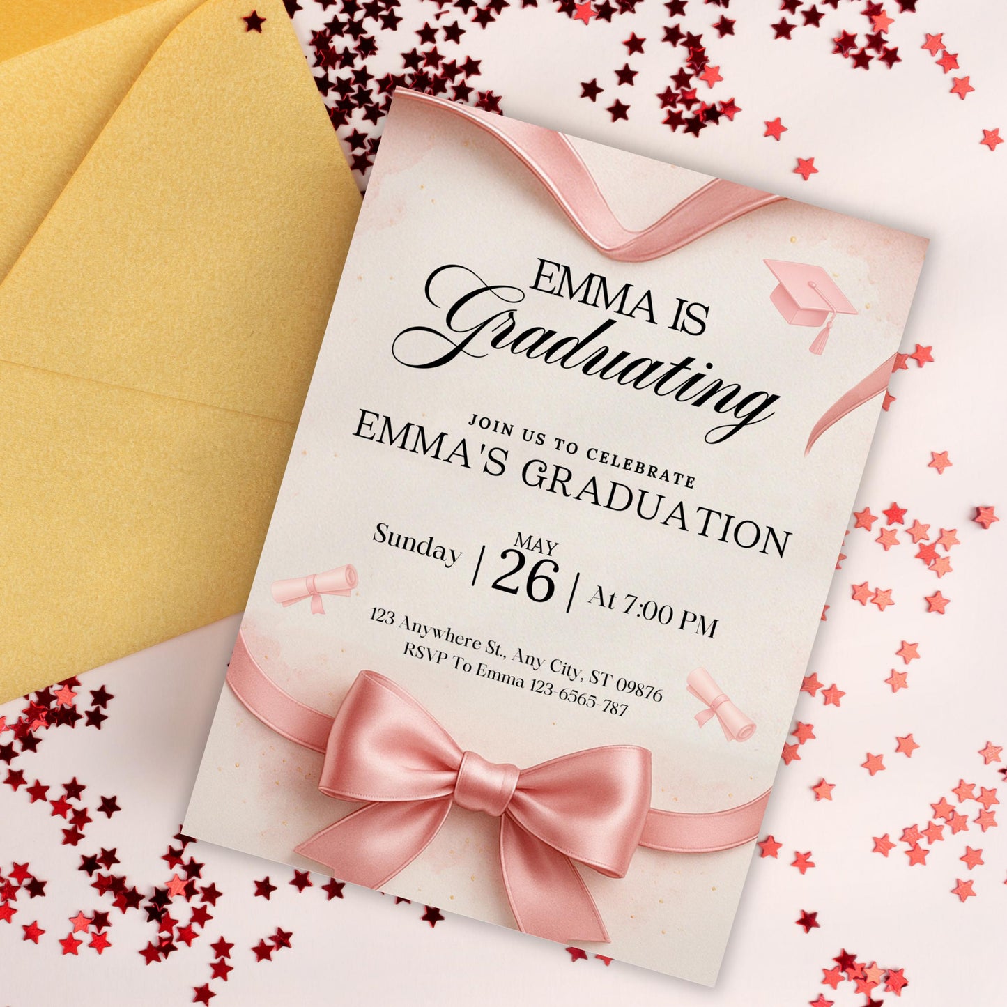 Pink Bow Graduation Invitation, Pink Coquette Bow Graduation Invite, Bow Grad Invitation, Coquette Grad Invite, Class 2025 Grad Invitation