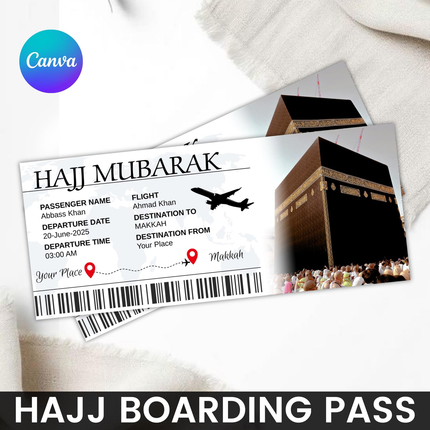 Hajj Boarding Pass, Editable Umrah Mubarak Boarding Pass, Hajj Plane Ticket, Makkah Umrah Gift, Islamic Travel Ticket, Journey Gift to Umrah