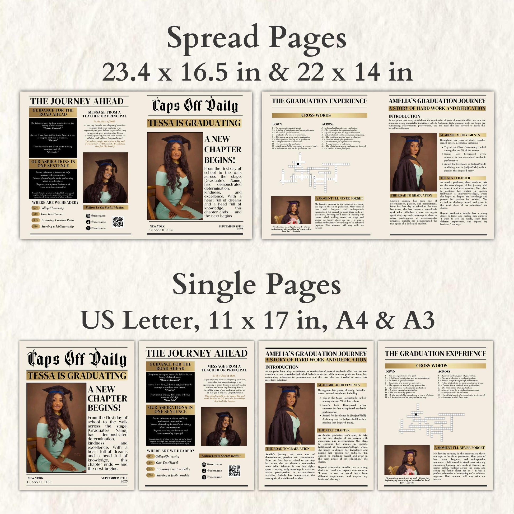 Graduation Newspaper Template, Photo 2025 Grad Newspaper Template,Large Graduation Newspaper,Class of 2025 Graduation Party Invite Newspaper