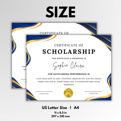 Editable Scholarship Award Template, School Award Certificate, Printable in 2 Sizes, Modern Design, Add Your Logo, For Achievement