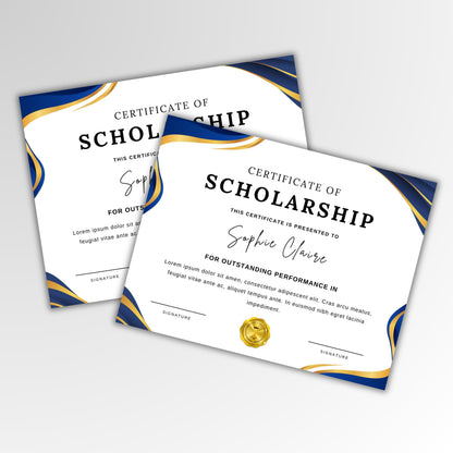 Editable Scholarship Award Template, School Award Certificate, Printable in 2 Sizes, Modern Design, Add Your Logo, For Achievement