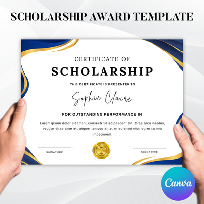 Editable Scholarship Award Template, School Award Certificate, Printable in 2 Sizes, Modern Design, Add Your Logo, For Achievement