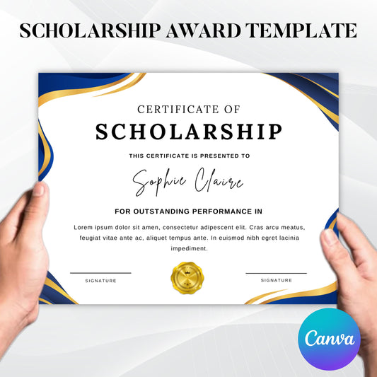 Editable Scholarship Award Template, School Award Certificate, Printable in 2 Sizes, Modern Design, Add Your Logo, For Achievement