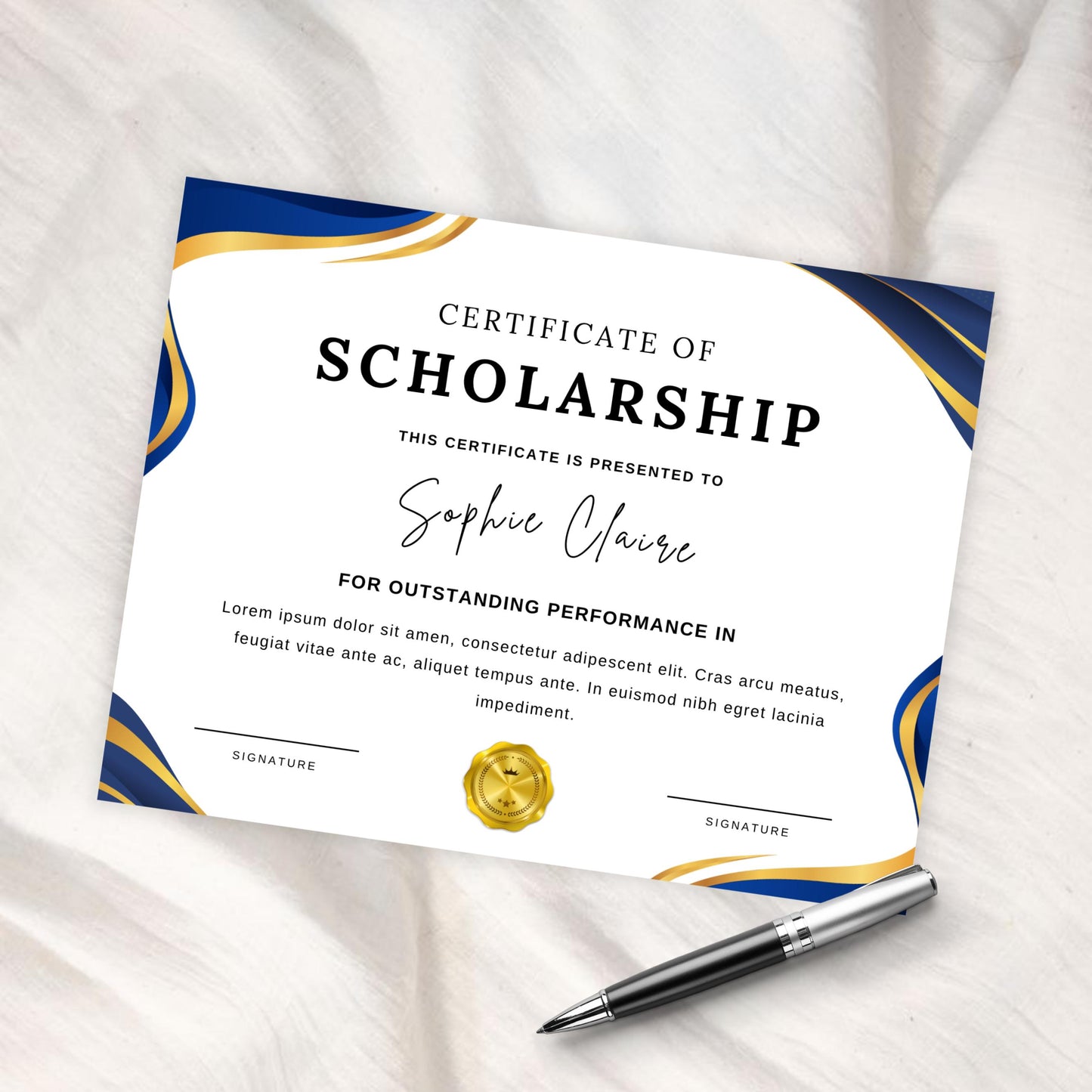 Editable Scholarship Award Template, School Award Certificate, Printable in 2 Sizes, Modern Design, Add Your Logo, For Achievement