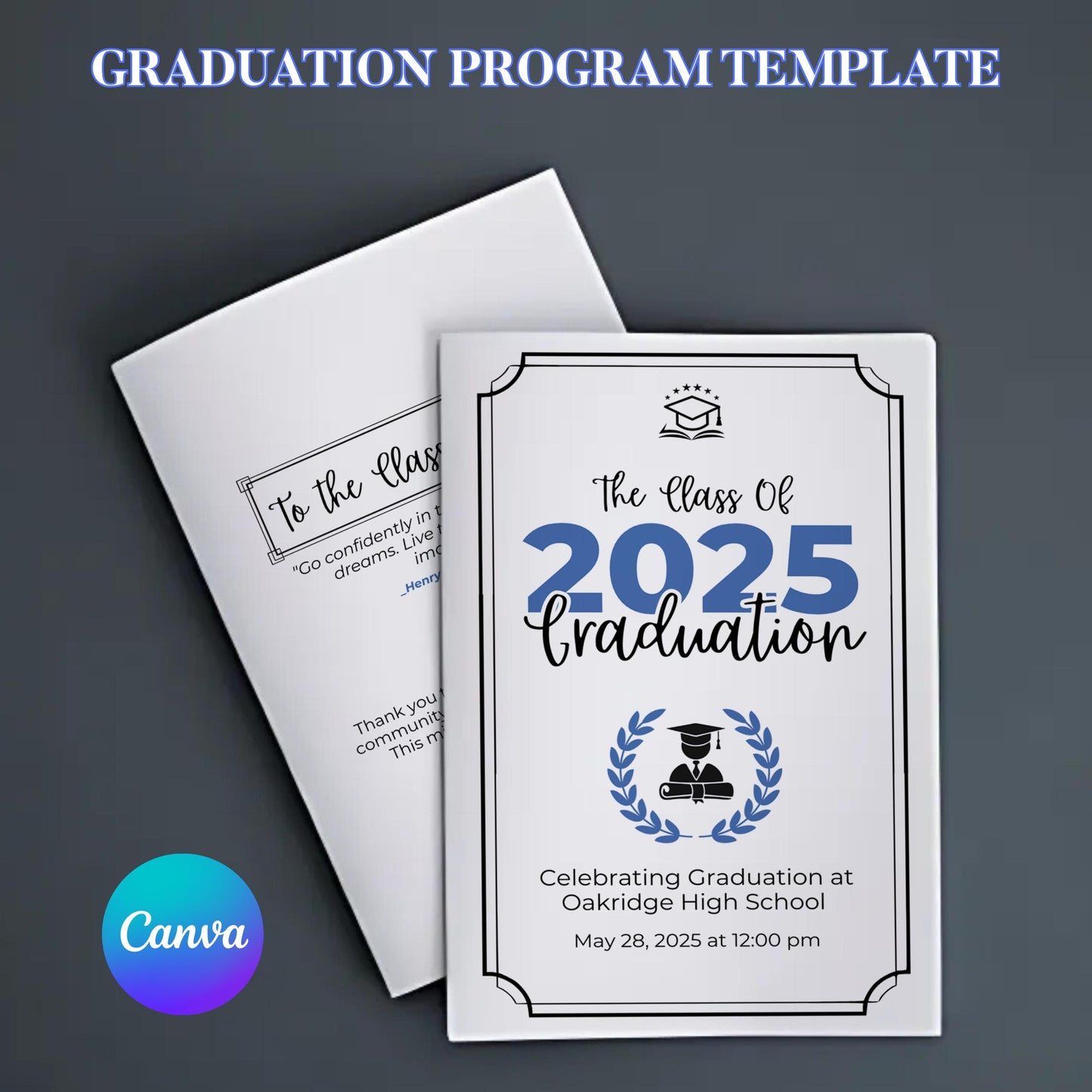 2025 Graduation Program Template, Editable 2025 Ceremony Card, Class of 2025, High School & College Graduation Program, Instant Download