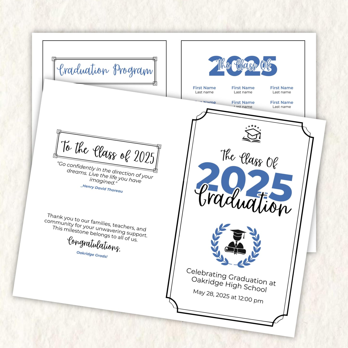 8th grade graduation program, 5th grade Graduation Program,2025 Graduation Program Template,Class of 2025,High School College,Canva Template