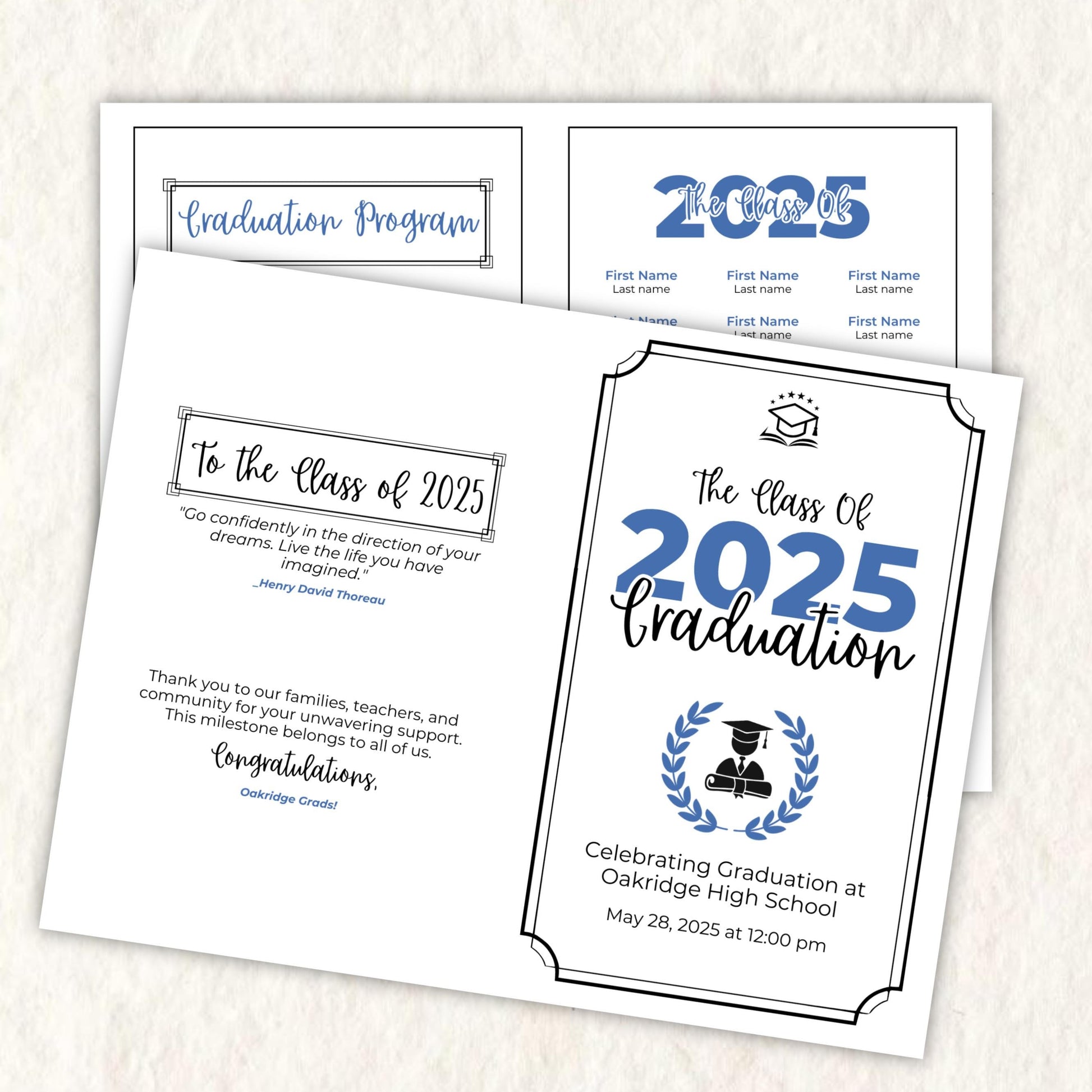 8th grade graduation program, 5th grade Graduation Program,2025 Graduation Program Template,Class of 2025,High School College,Canva Template