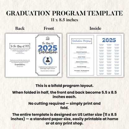 2025 Graduation Program Template, Editable 2025 Ceremony Card, Class of 2025, High School & College Graduation Program, Instant Download