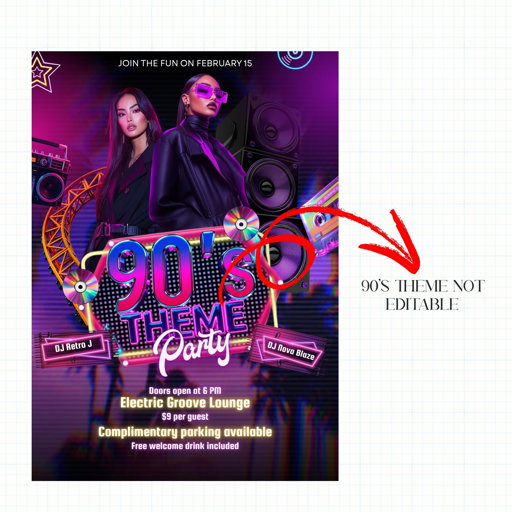 90s Throwback Party Invitation, Retro 90s Hip Hop Party Invite, 90s Party Invite, 90s Theme Birthday, Back to the 90s Invite, Canva Template