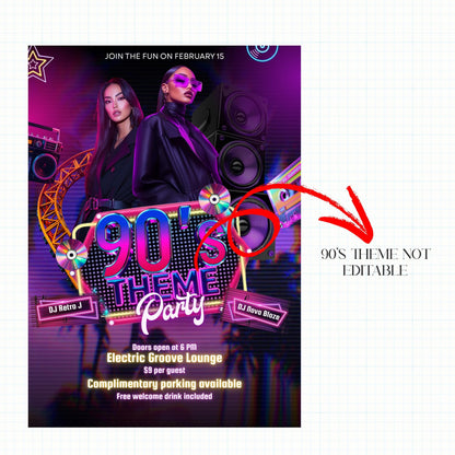 90s Throwback Party Invitation, Retro 90s Hip Hop Party Invite, 90s Party Invite, 90s Theme Birthday, Back to the 90s Invite, Canva Template
