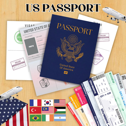 Editable Us Passports for Kids, Printable Passport for Kid for Playing Travel and Learning,kids Boarding Pass, Stamps & Visas Canva Template