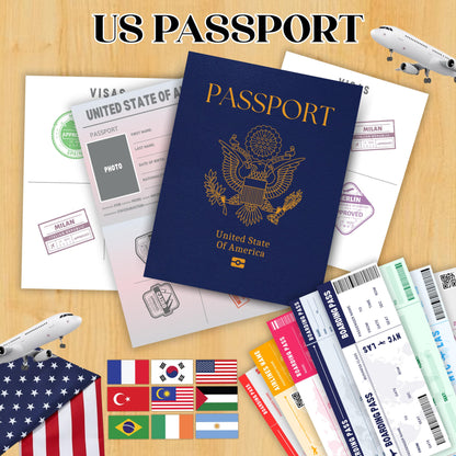 Editable Us Passports for Kids, Printable Passport for Kid for Playing Travel and Learning,kids Boarding Pass, Stamps & Visas Canva Template