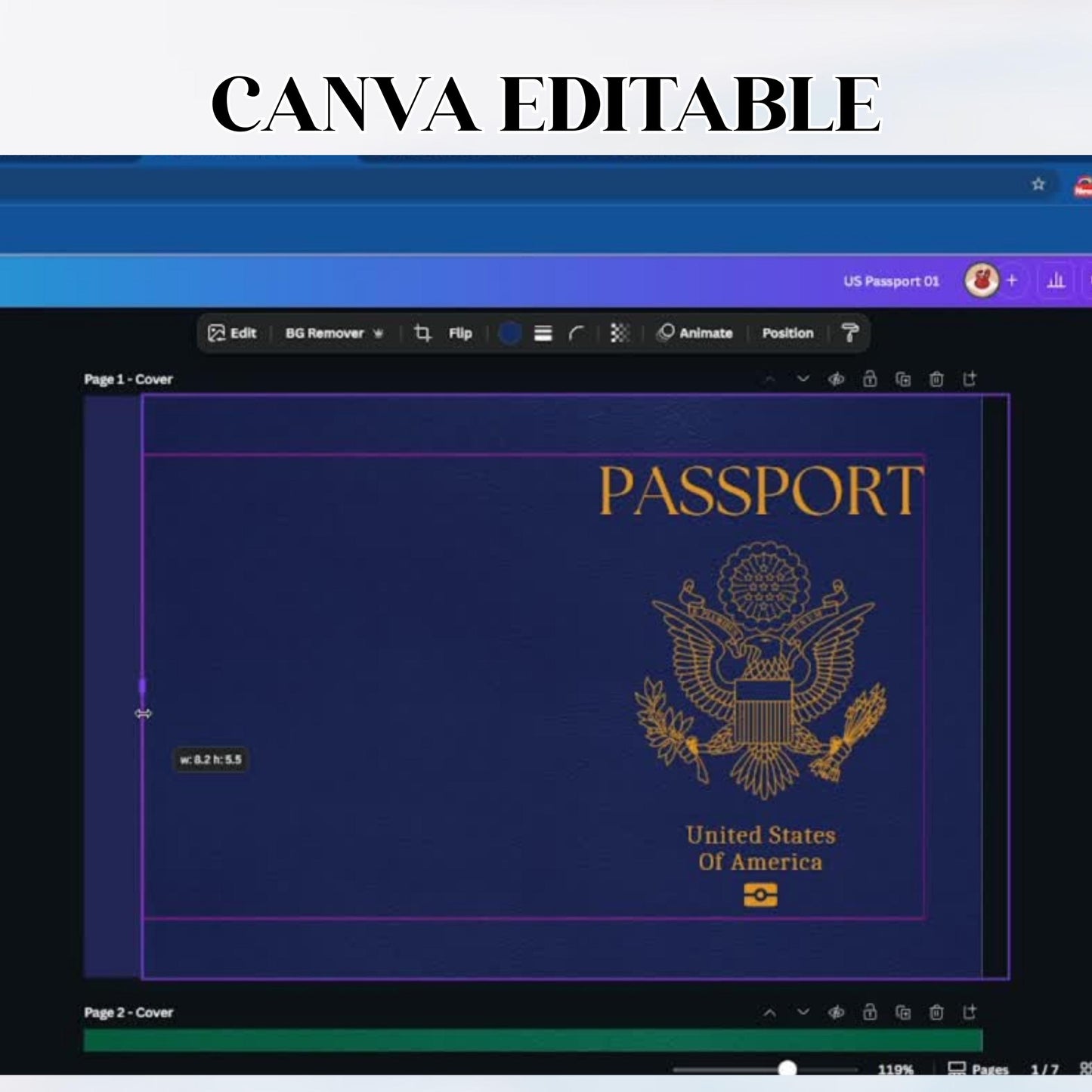 Editable Us Passports for Kids, Printable Passport for Kid for Playing Travel and Learning,kids Boarding Pass, Stamps & Visas Canva Template
