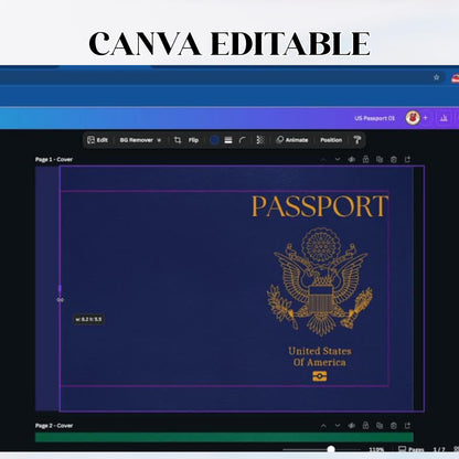 Editable Us Passports for Kids, Printable Passport for Kid for Playing Travel and Learning,kids Boarding Pass, Stamps & Visas Canva Template