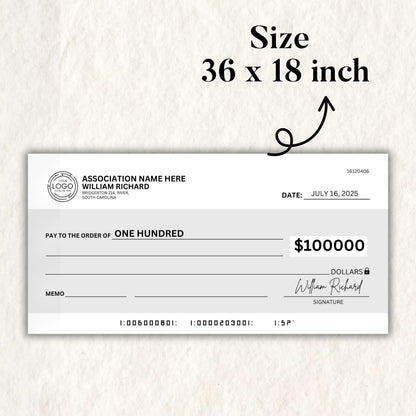Super Large Blank Check, 36 x 18 in Manifestation Check Canva,Blank Check Blank,Check for Charity fundraising event,Personal Check Template