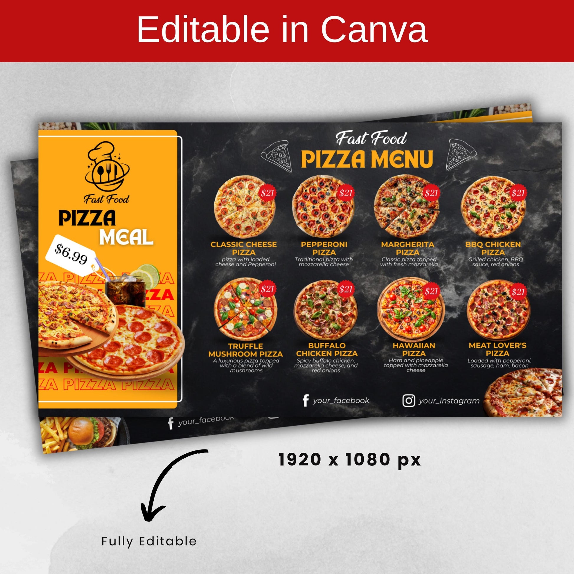 Animated Digital Download Tv Restaurant Menu Template, catering menu, Restaurant menu Display screen, Editable menu Board, Canva template