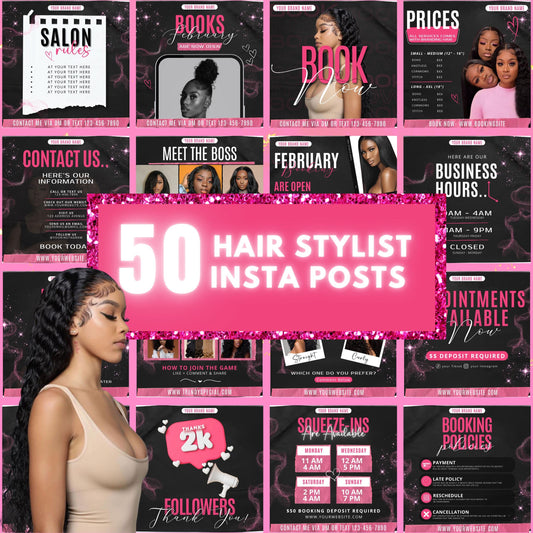 Hair Stylist Instagram Post Template, Black and Pink Hairstylist Template, Hair Instagram Template, Hair Salon Instagram, Hair Care Template