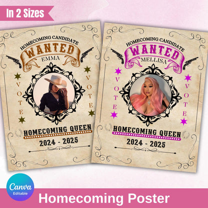 Editable Wanted Poster Homecoming Queen, Homecoming Poster, Homecoming Campaign, Class Treasurer, Class President, Edit then Print poster