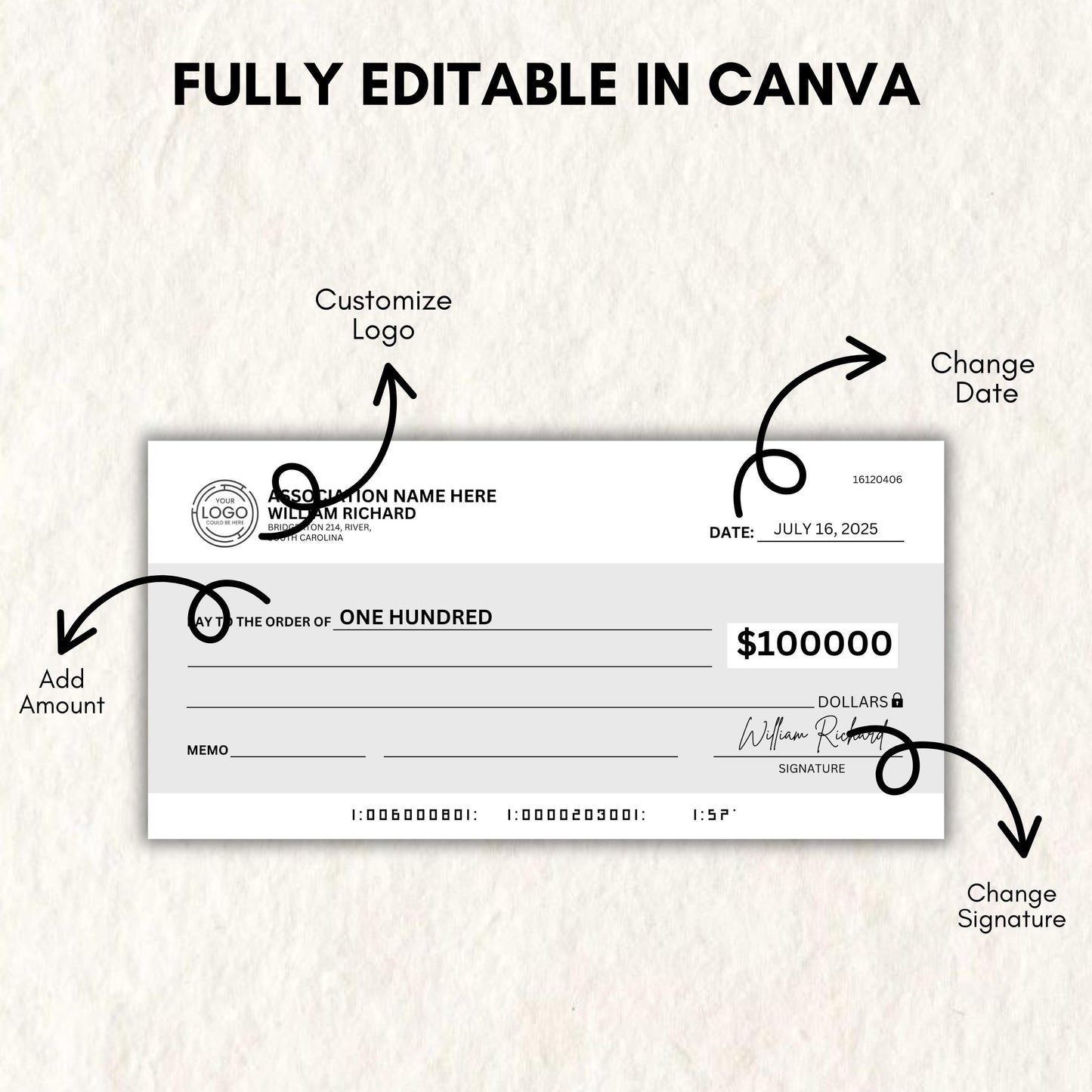 Super Large Blank Check, 36 x 18 in Manifestation Check Canva,Blank Check Blank,Check for Charity fundraising event,Personal Check Template