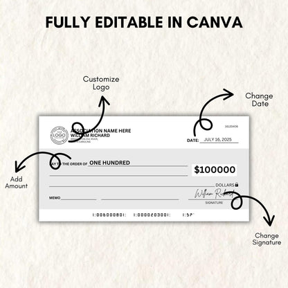 Super Large Blank Check, 36 x 18 in Manifestation Check Canva,Blank Check Blank,Check for Charity fundraising event,Personal Check Template