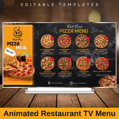Animated Digital Download Tv Restaurant Menu Template, catering menu, Restaurant menu Display screen, Editable menu Board, Canva template