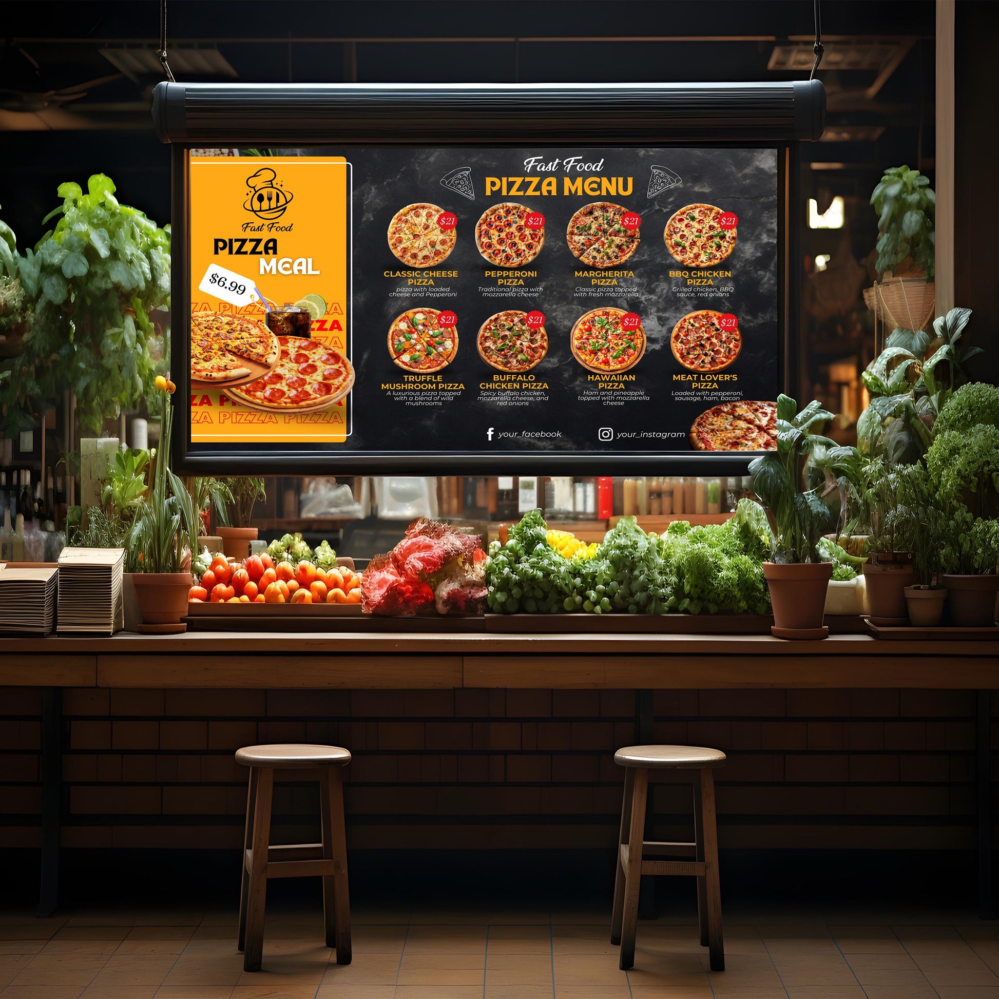 Animated Digital Download Tv Restaurant Menu Template, catering menu, Restaurant menu Display screen, Editable menu Board, Canva template