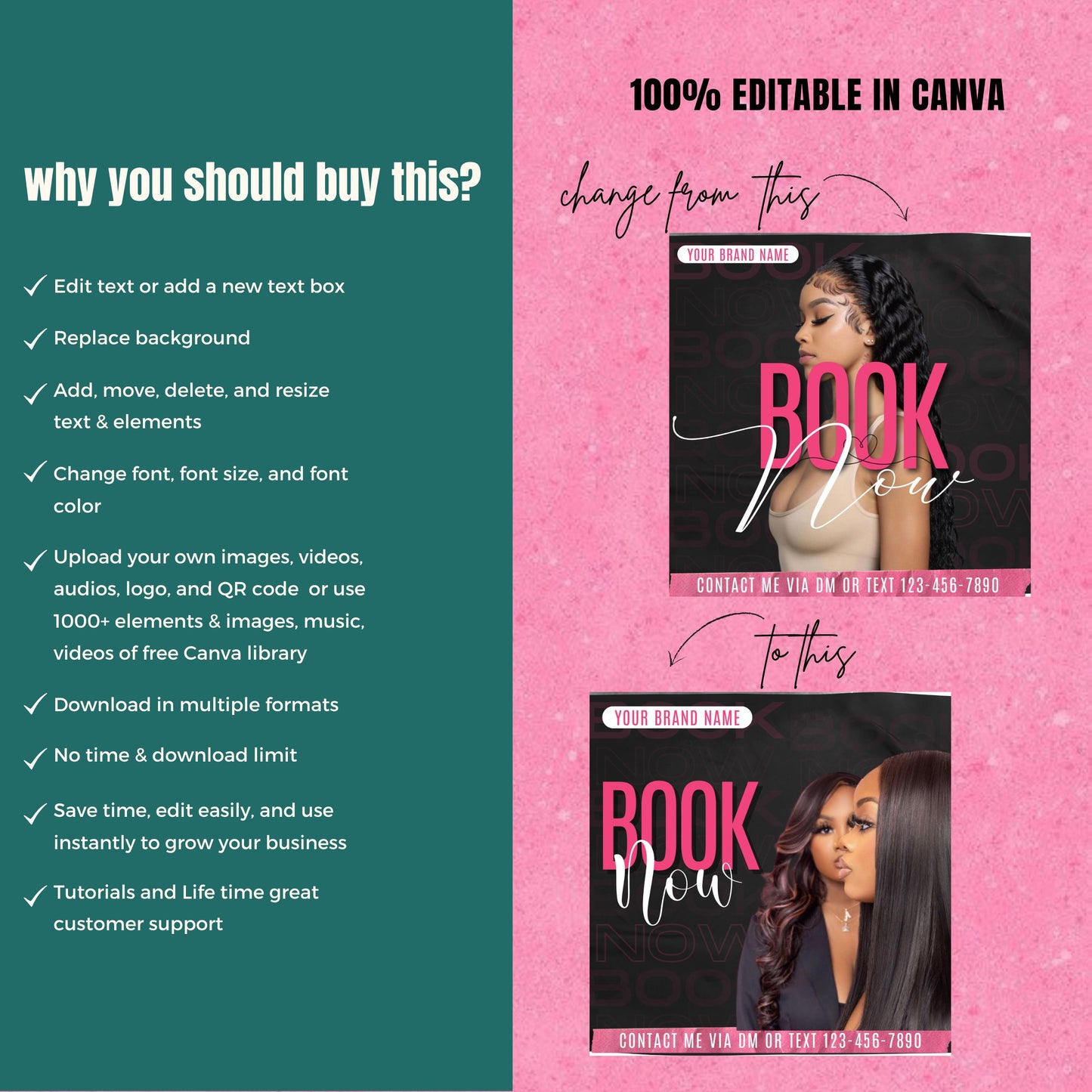 Hair Stylist Instagram Post Template, Black and Pink Hairstylist Template, Hair Instagram Template, Hair Salon Instagram, Hair Care Template