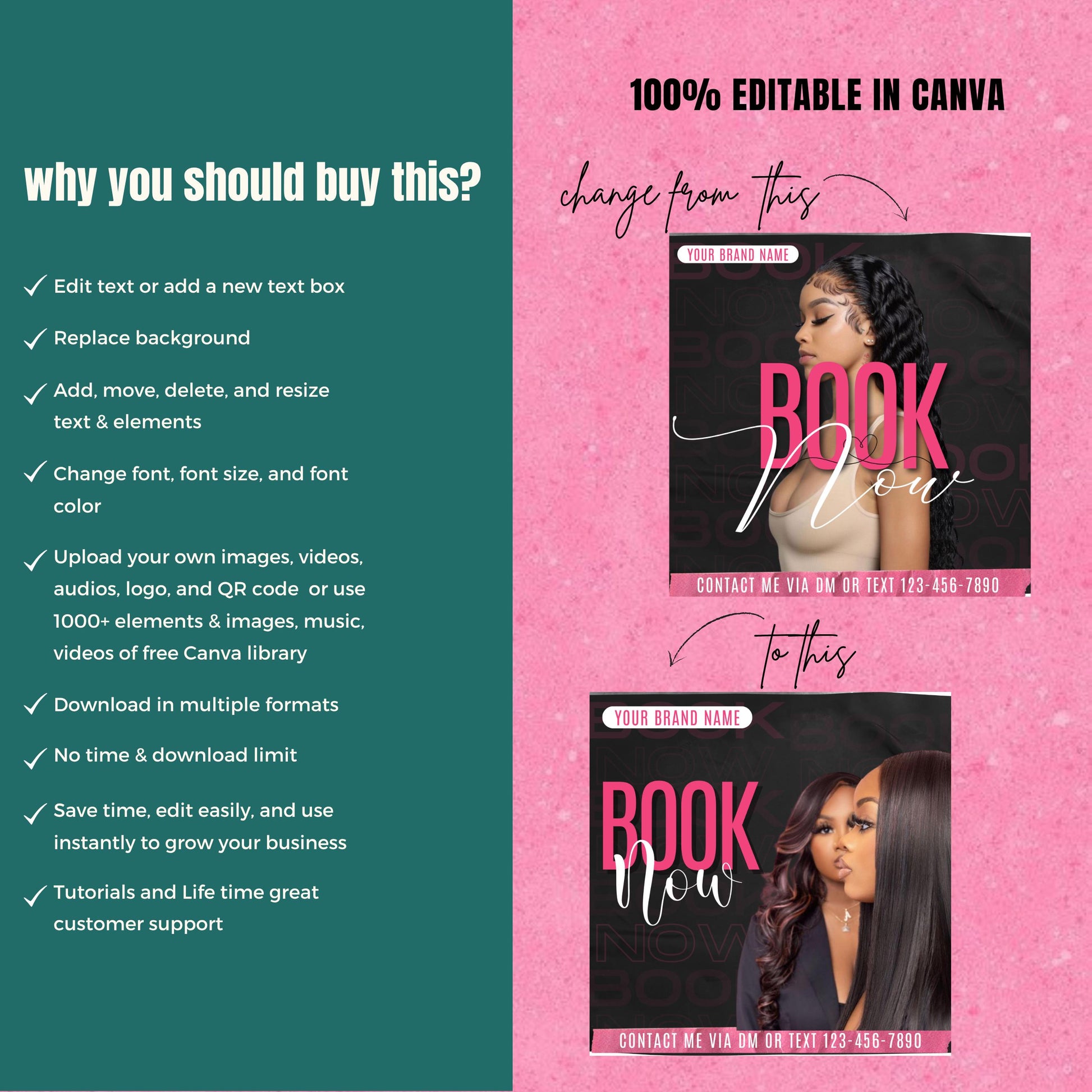 Hair Stylist Instagram Post Template, Black and Pink Hairstylist Template, Hair Instagram Template, Hair Salon Instagram, Hair Care Template