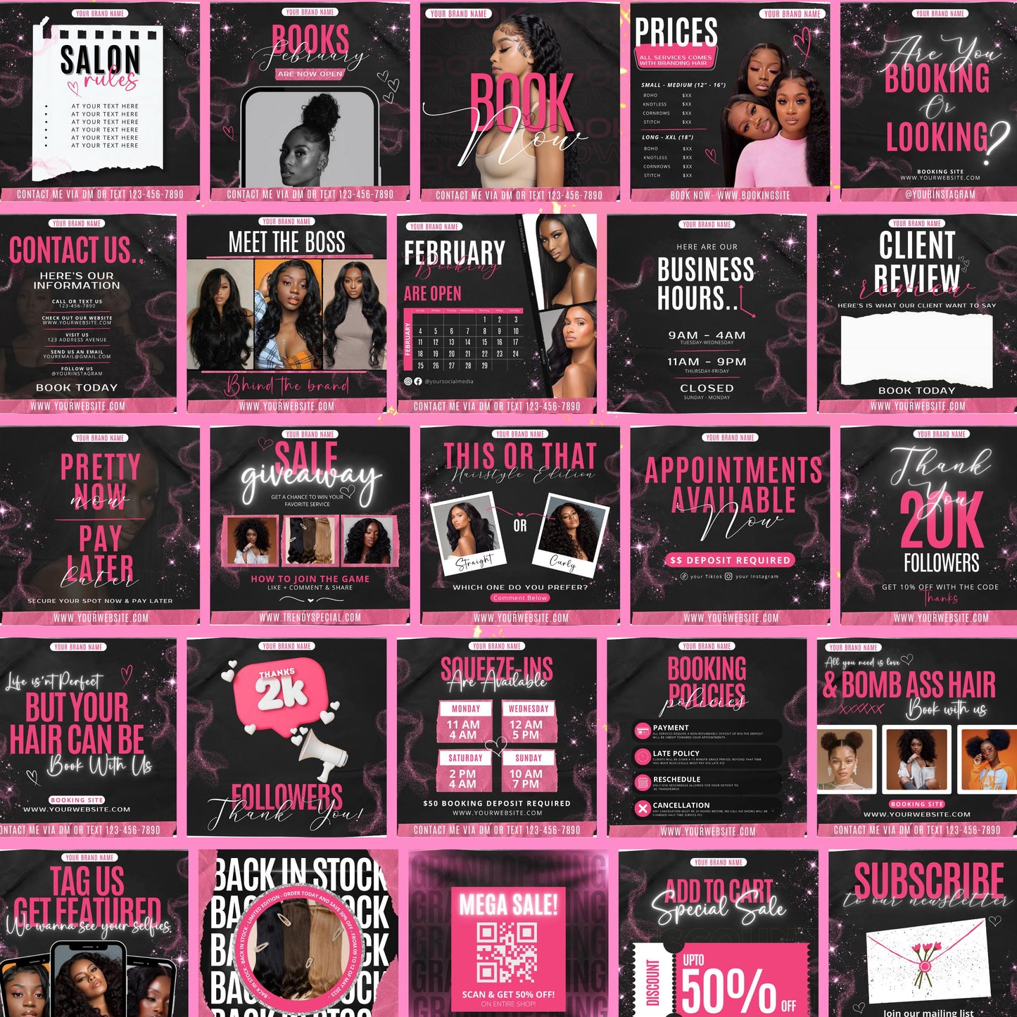 Hair Stylist Instagram Post Template, Black and Pink Hairstylist Template, Hair Instagram Template, Hair Salon Instagram, Hair Care Template