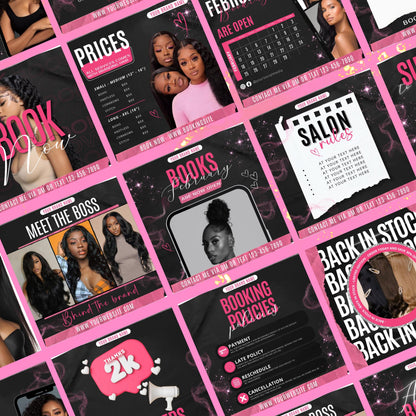 Hair Stylist Instagram Post Template, Black and Pink Hairstylist Template, Hair Instagram Template, Hair Salon Instagram, Hair Care Template