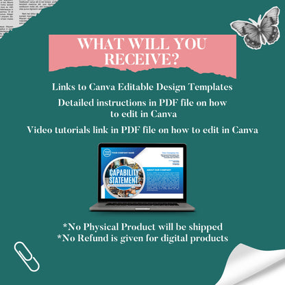 Capability Statement Canva Template, Business Capability Statement Design, Company Overview, Government Contracting Business Documen