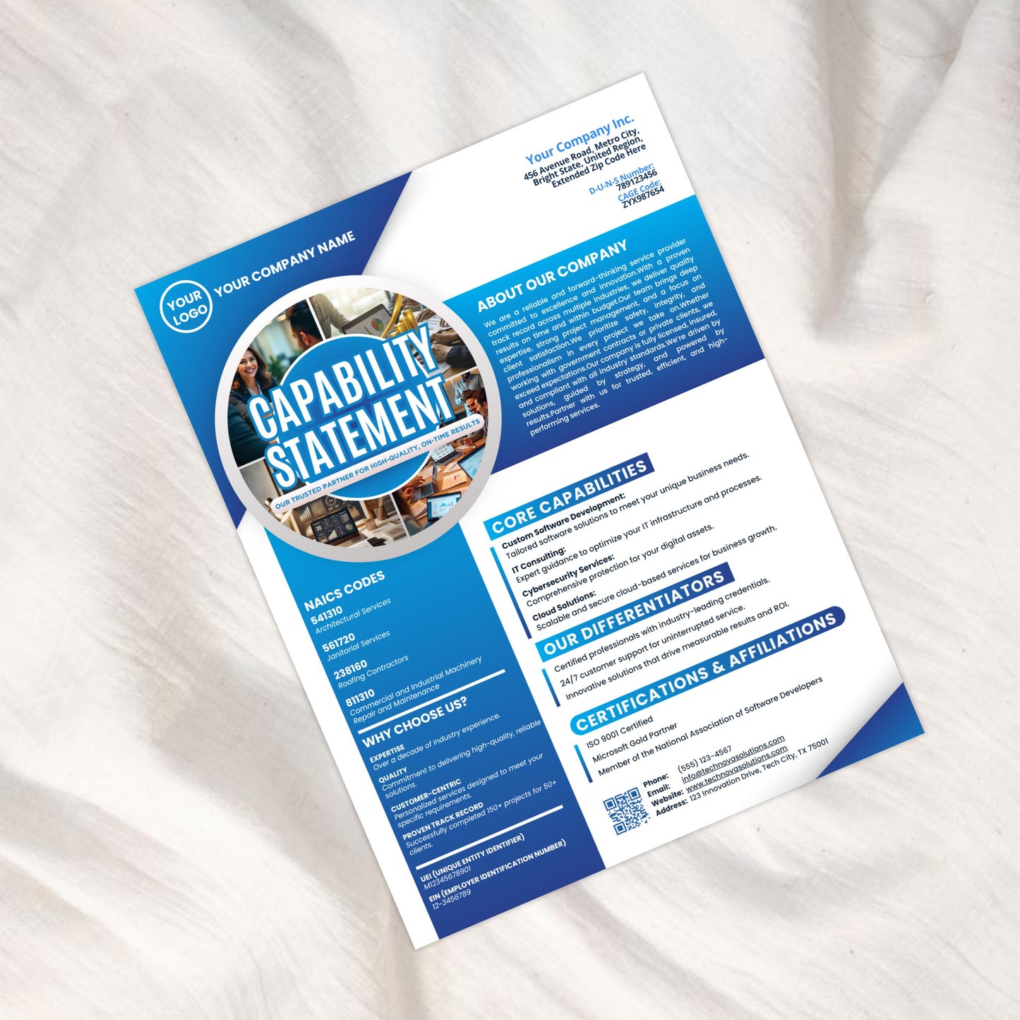 Capability Statement Canva Template, Business Capability Statement Design, Company Overview, Government Contracting Business Documen