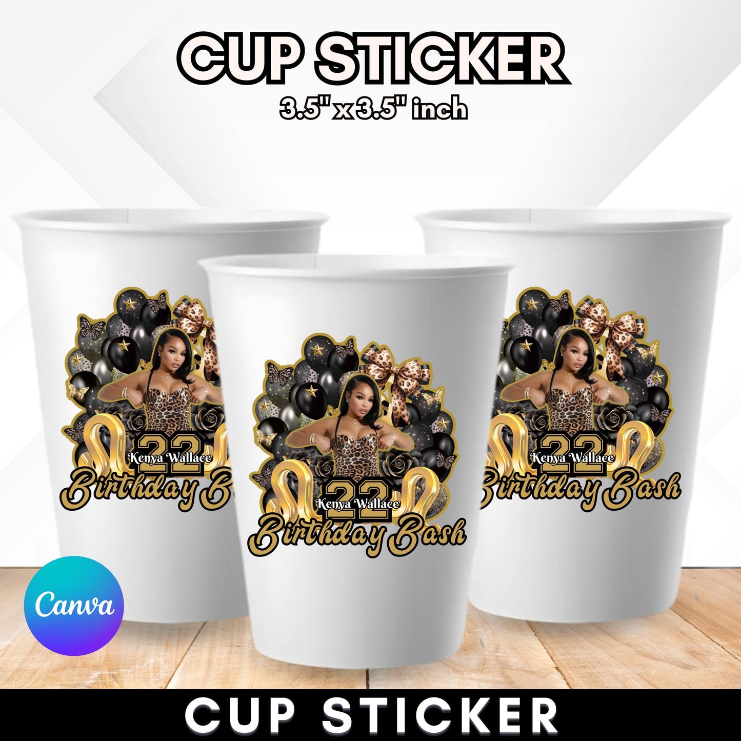Styrofoam Cup Sticker Template, Editable Party Cup Template Customizable Styrofoam Cup Design, Cup Sticker Template, Custom Party Cups Canva