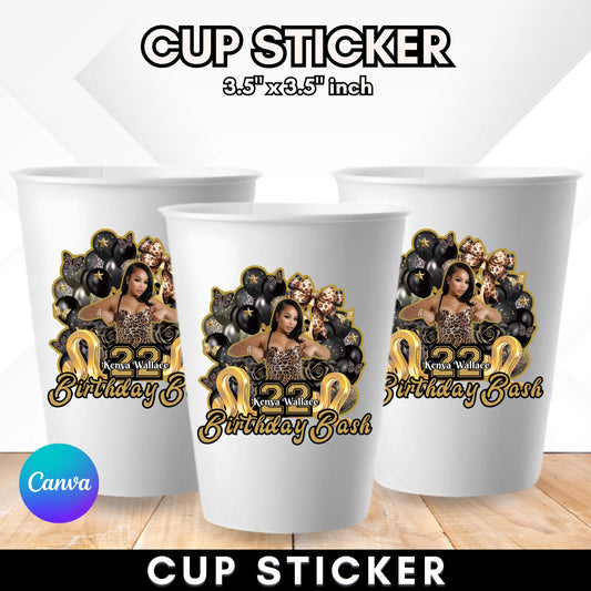 Styrofoam Cup Sticker Template, Editable Party Cup Template Customizable Styrofoam Cup Design, Cup Sticker Template, Custom Party Cups Canva