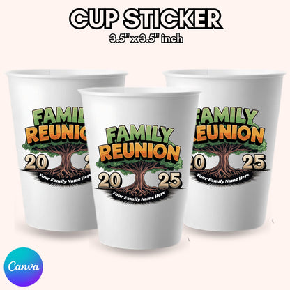 Family Reunion Styrofoam Cup Sticker Template, Editable Party Cup Template Customizable Styrofoam Cup Design, Cup Sticker Template