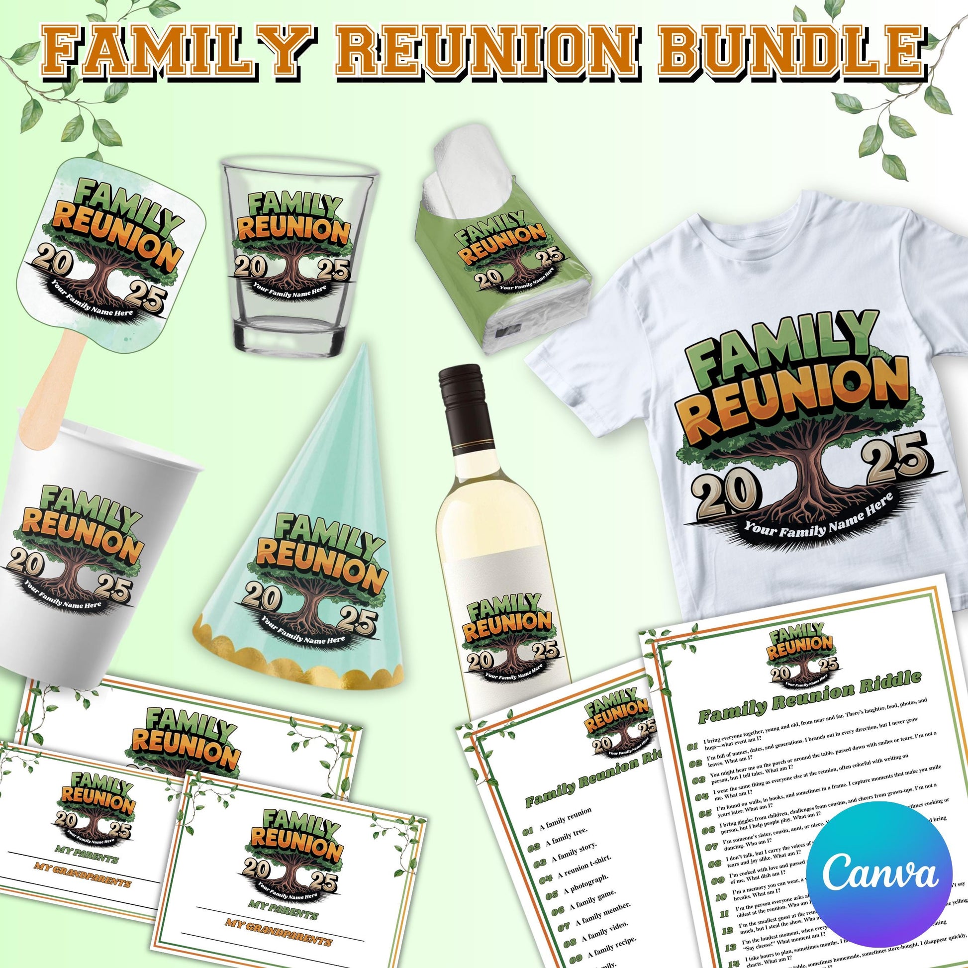 Family Reunion Tree Party Bundle, Styrofoam cup sticker, Family Reunion 2025, Family Reunion Png, png,Family Reunion Riddles,Reunion nameTag