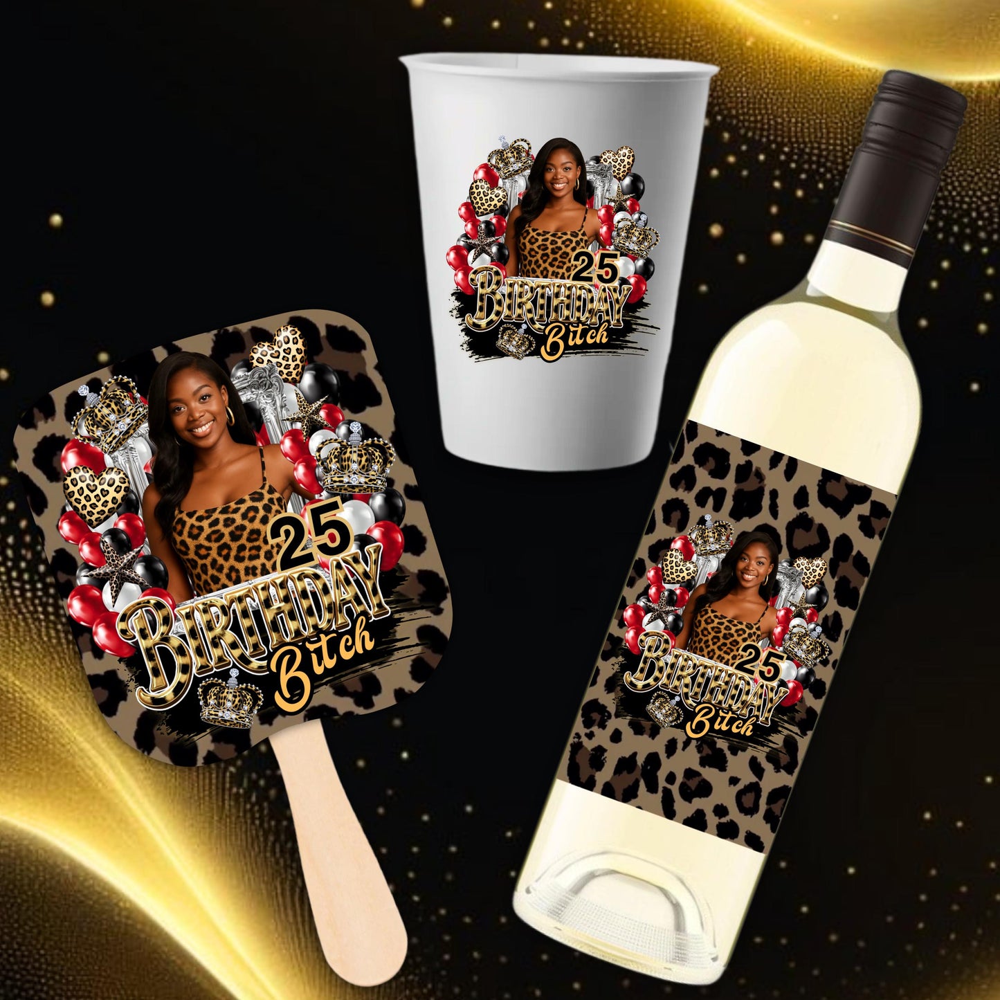 Editable Party Cup Birthday Canva Template, Styrofoam Cup Design, Shot Glass Label, Party Shirt Design Red & Gold Birthday Design,