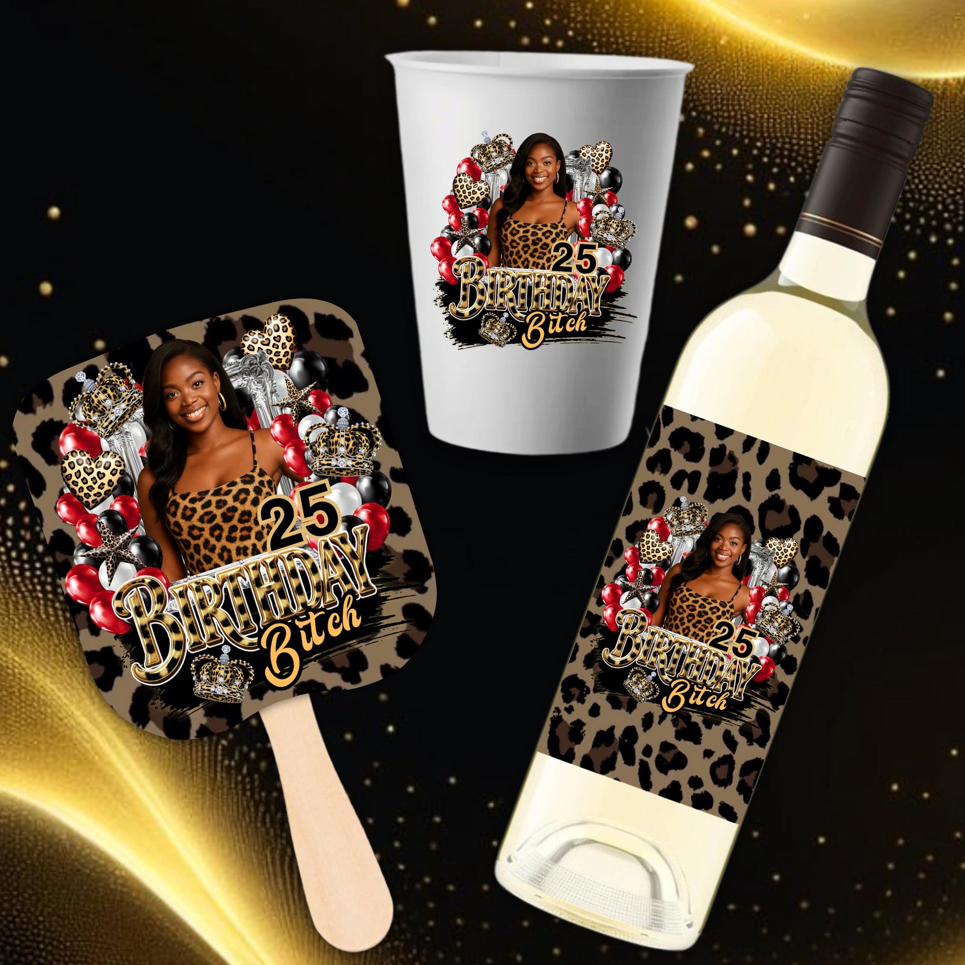 Editable Party Cup Birthday Canva Template, Styrofoam Cup Design, Shot Glass Label, Party Shirt Design Red & Gold Birthday Design,