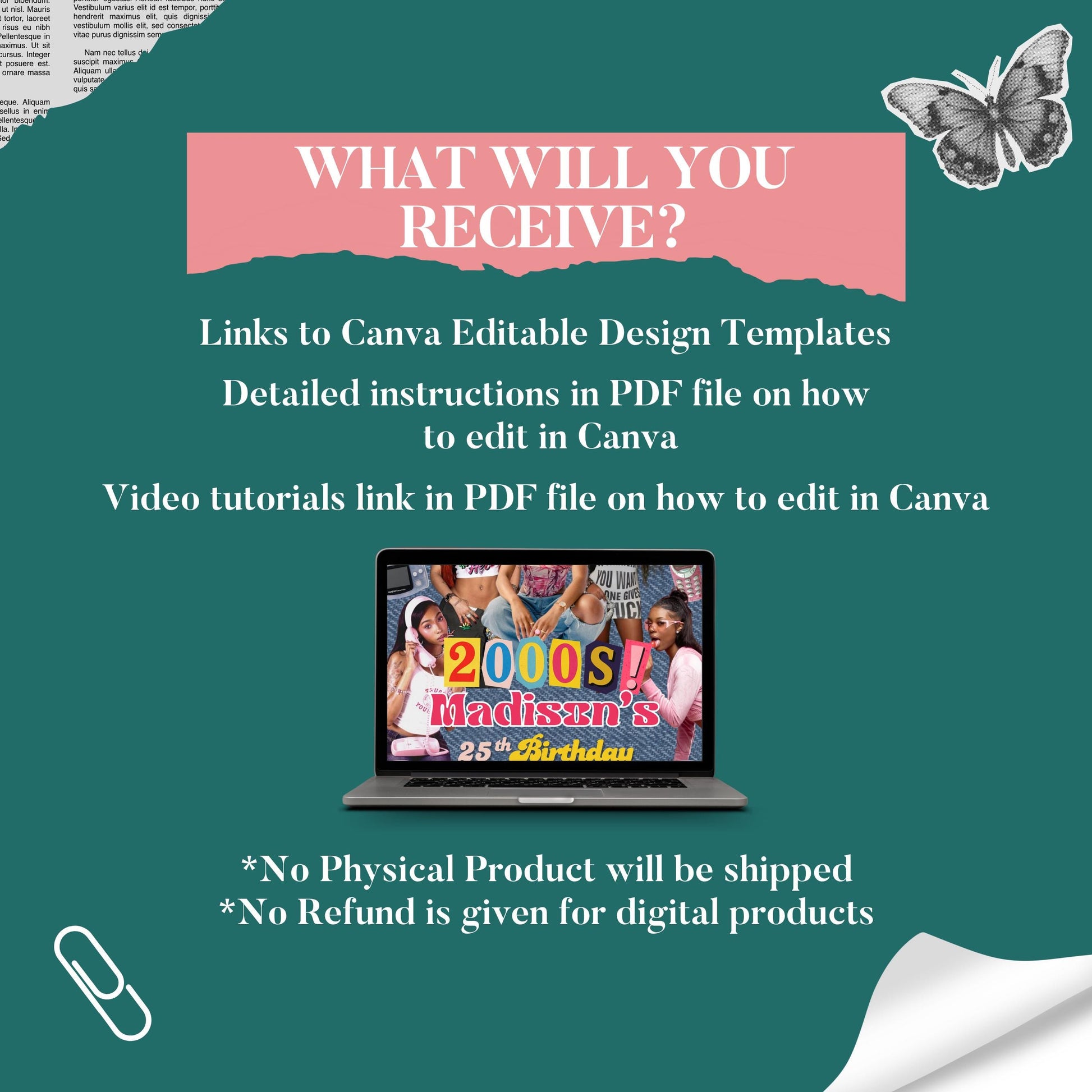 Early 2000s Retro Y2K Themed Party Invitation, Printable Y2K Inspired Birthday Flyer, 90s Baby Throwback, Canva Template Instant Download